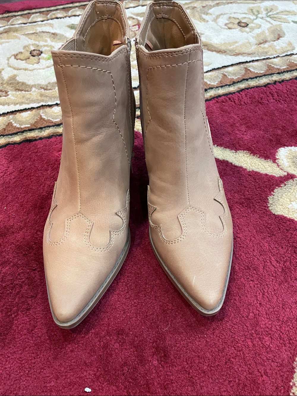 Indigo Pointed Ankle Booties in Beige Tan